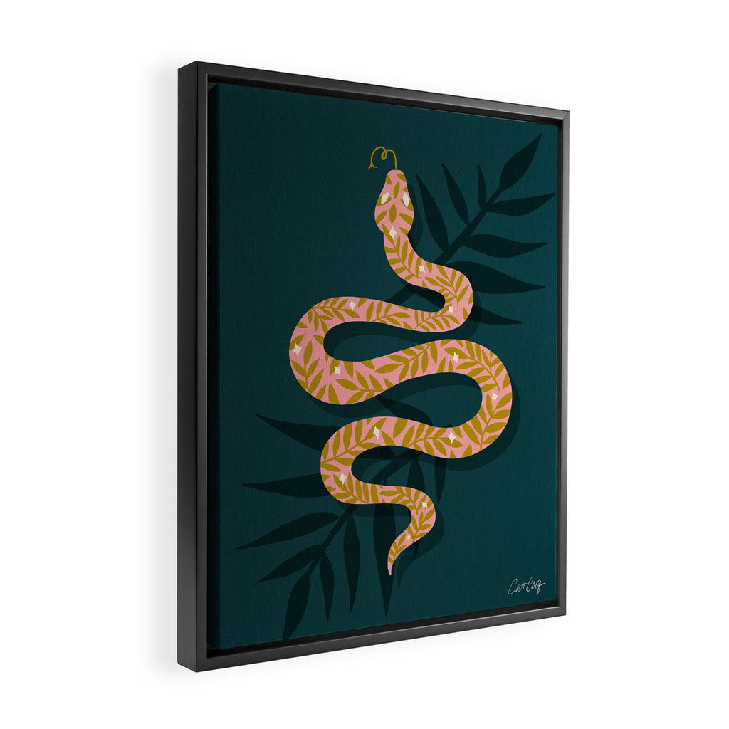 Tropical Serpent - Teal & Blush Framed Canvas Print Gallery Image 2