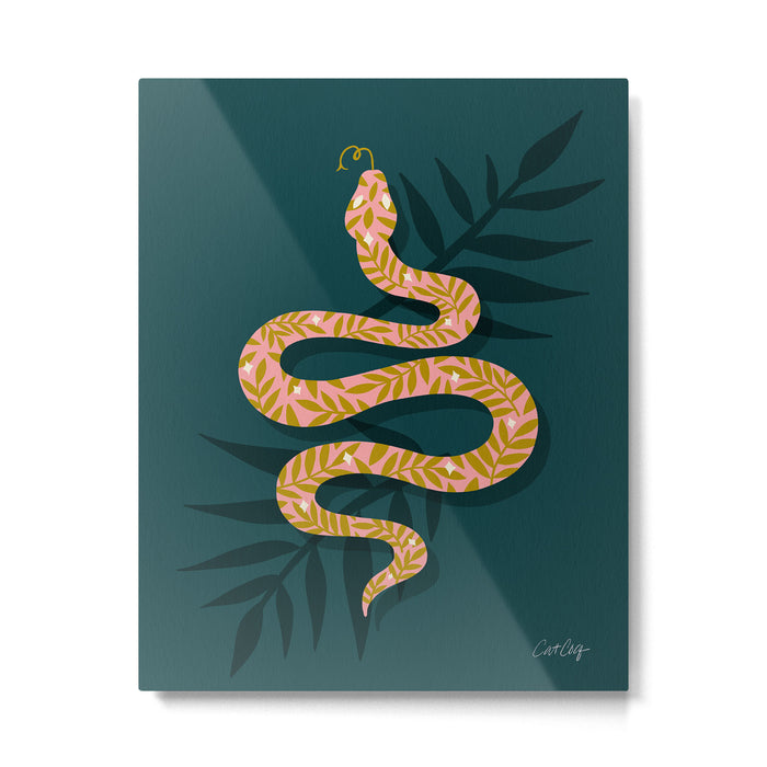 Tropical Serpent - Teal & Blush Metal Print Gallery Image 1