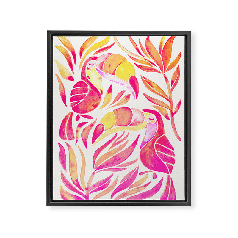 Tropical Toucans - Pink & Melon OmbrÃ© Framed Canvas Print Gallery Image 8