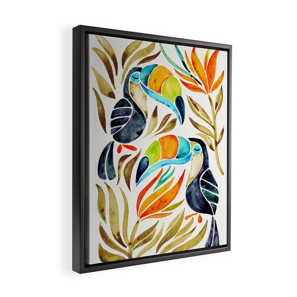 Tropical Toucans - Sepia Palette Framed Canvas Print Gallery Image 2