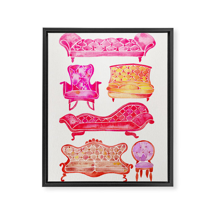 Victorian Lounge - Pink Palette Framed Canvas Print Gallery Image 1