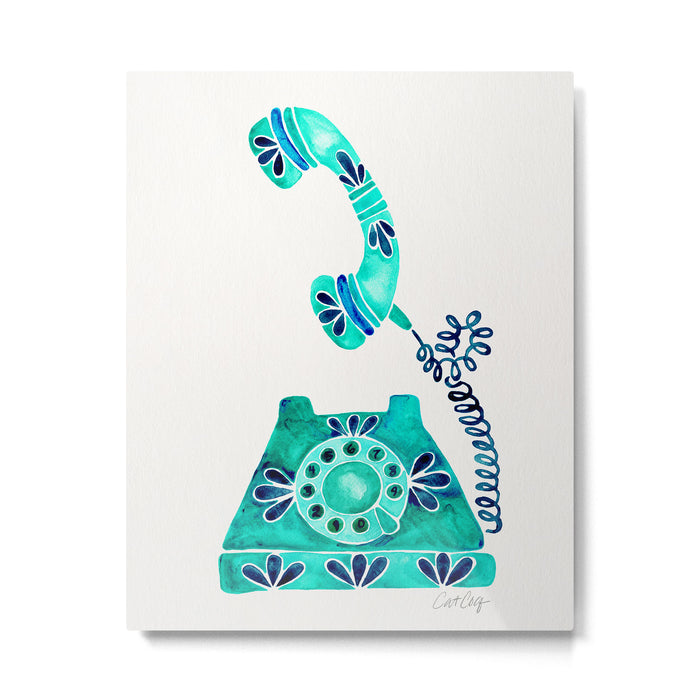Vintage Rotary Phone - Turquoise Palette Metal Print Gallery Image 1