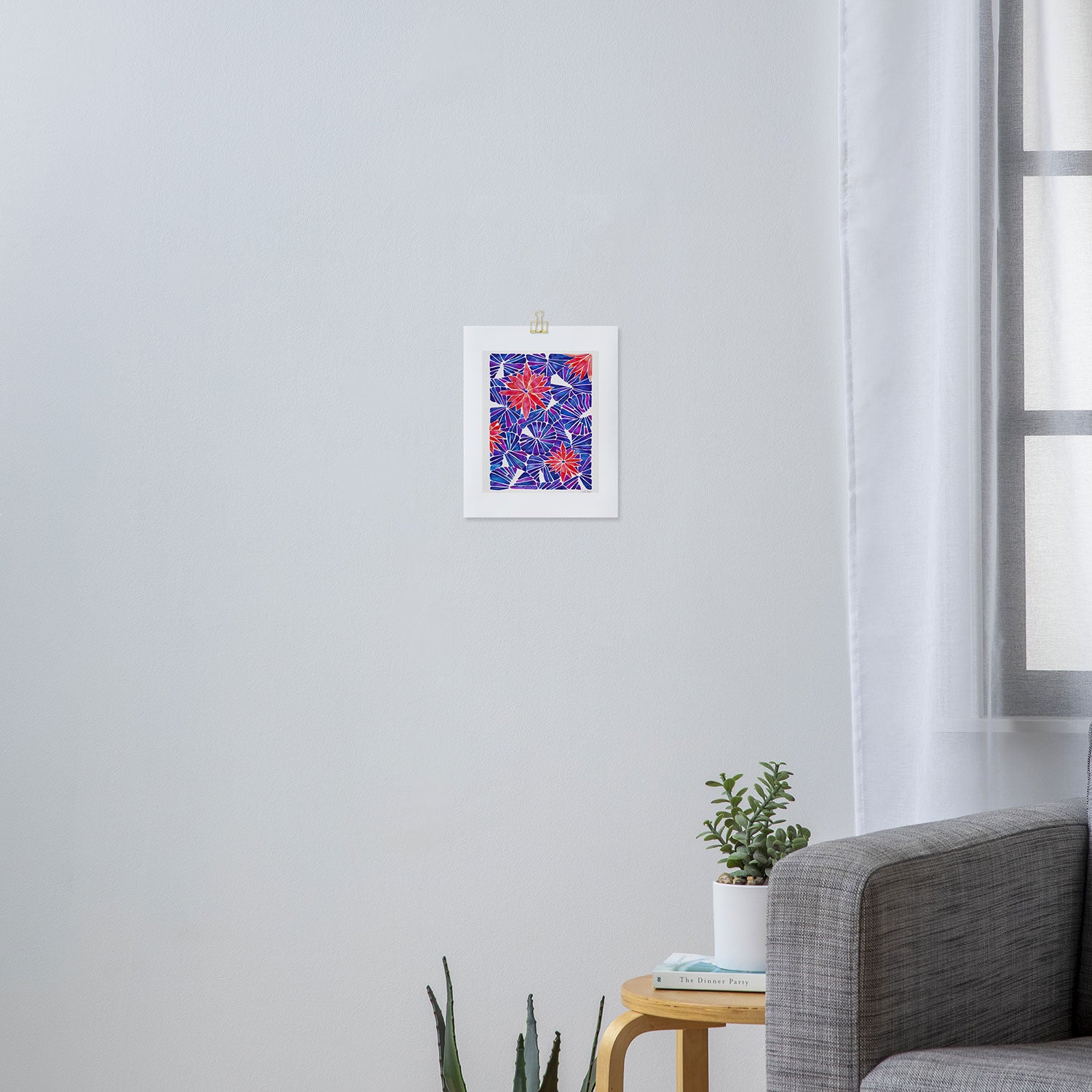 Water Lilies - Indigo & Red Palette Art Print Gallery Image 3