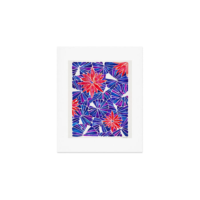 Water Lilies - Indigo & Red Palette Art Print Gallery Image 1