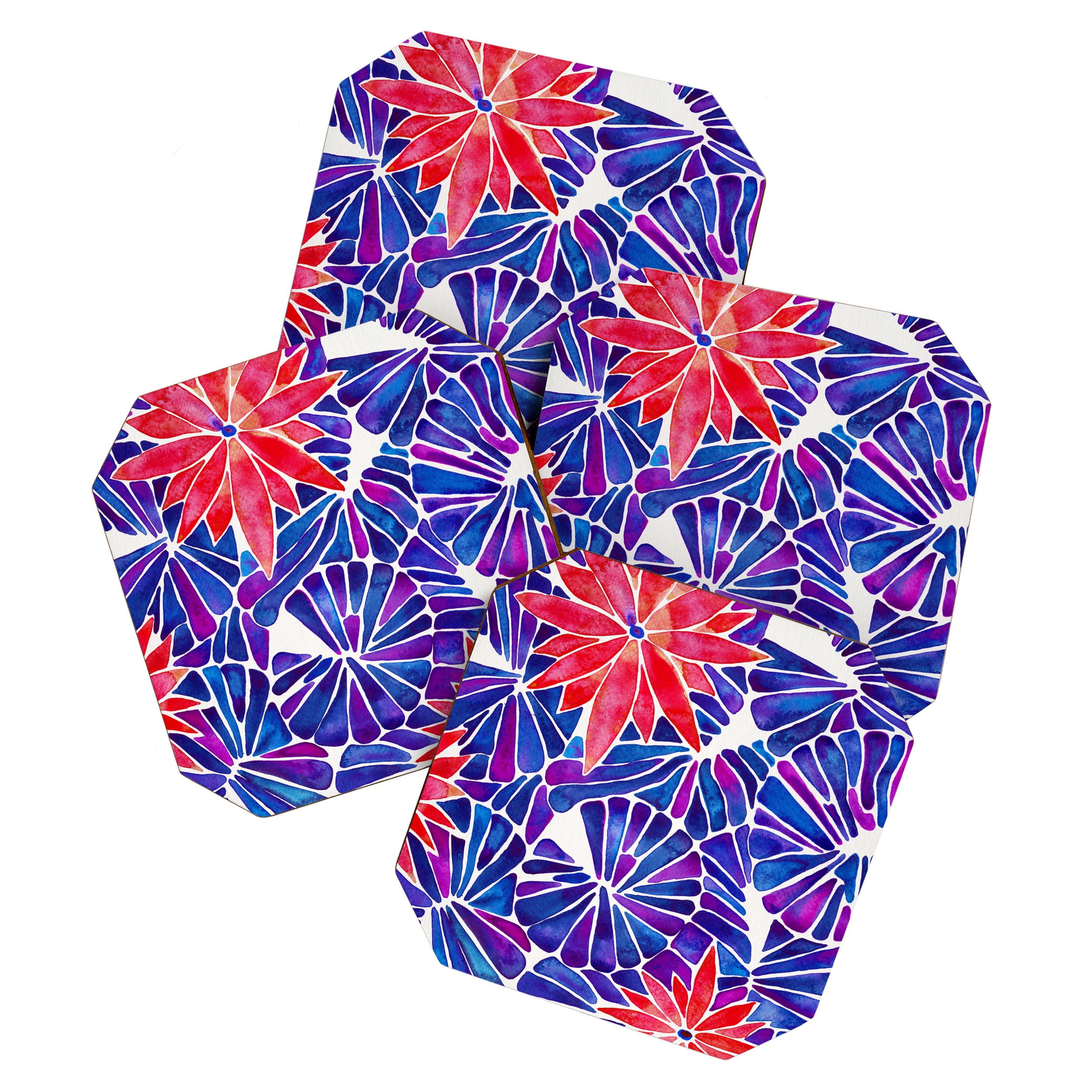 Water Lilies - Indigo & Red Palette Coaster Gallery Image 1