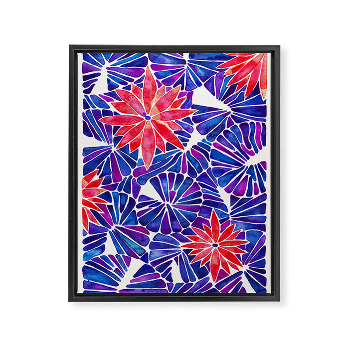 Water Lilies - Indigo & Red Palette Framed Canvas Print Gallery Image 1