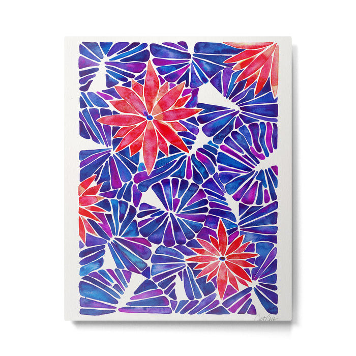 Water Lilies - Indigo & Red Palette Metal Print Gallery Image 1