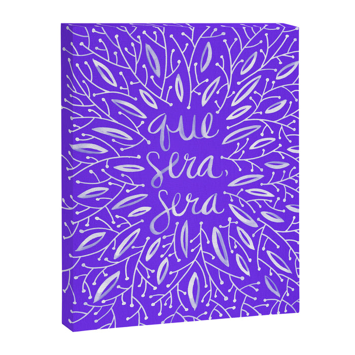 Whatever Will Be Will Be - Illustrated - White Ink on Lavender Canvas Print Gallery Image 1