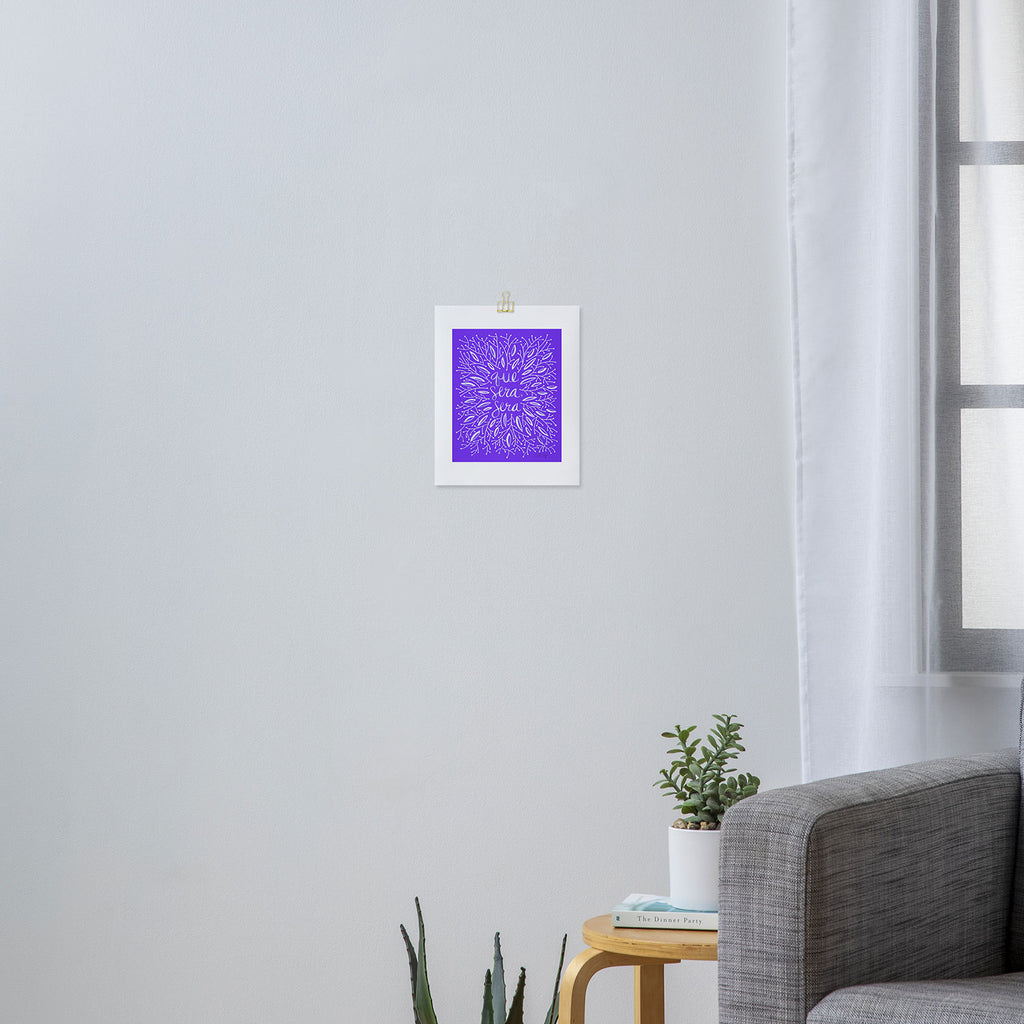 Whatever Will Be Will Be - Illustrated - White Ink on Lavender Art Print Gallery Image 3