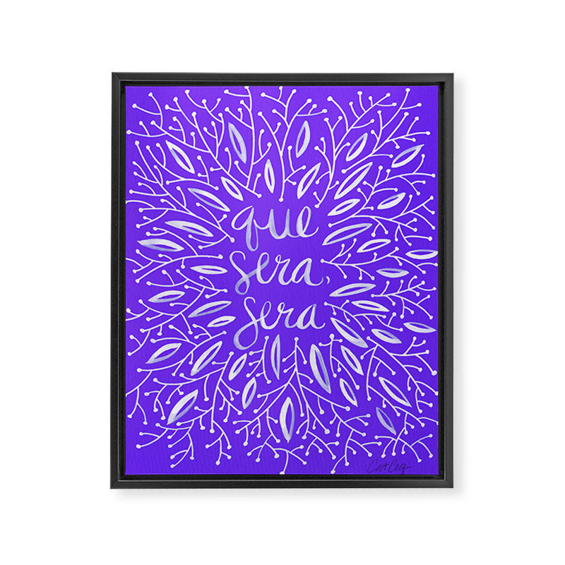 Whatever Will Be Will Be - Illustrated - White Ink on Lavender Framed Canvas Print Gallery Image 8