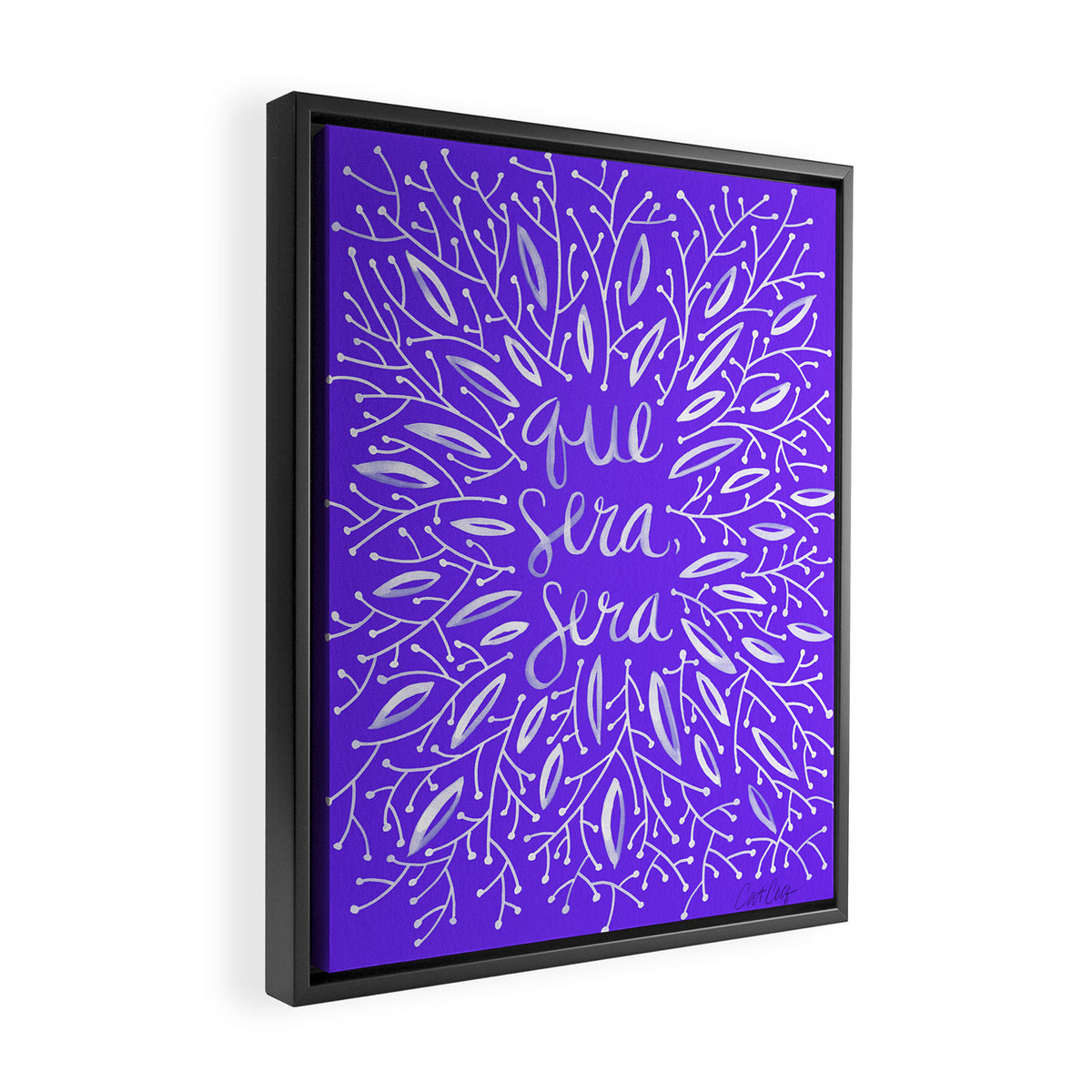 Whatever Will Be Will Be - Illustrated - White Ink on Lavender Framed Canvas Print Gallery Image 2