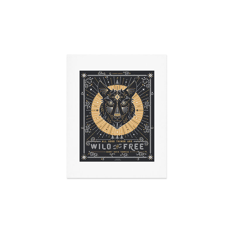 Wild & Free Wolf - Gold & Grey Art Print Gallery Image 1