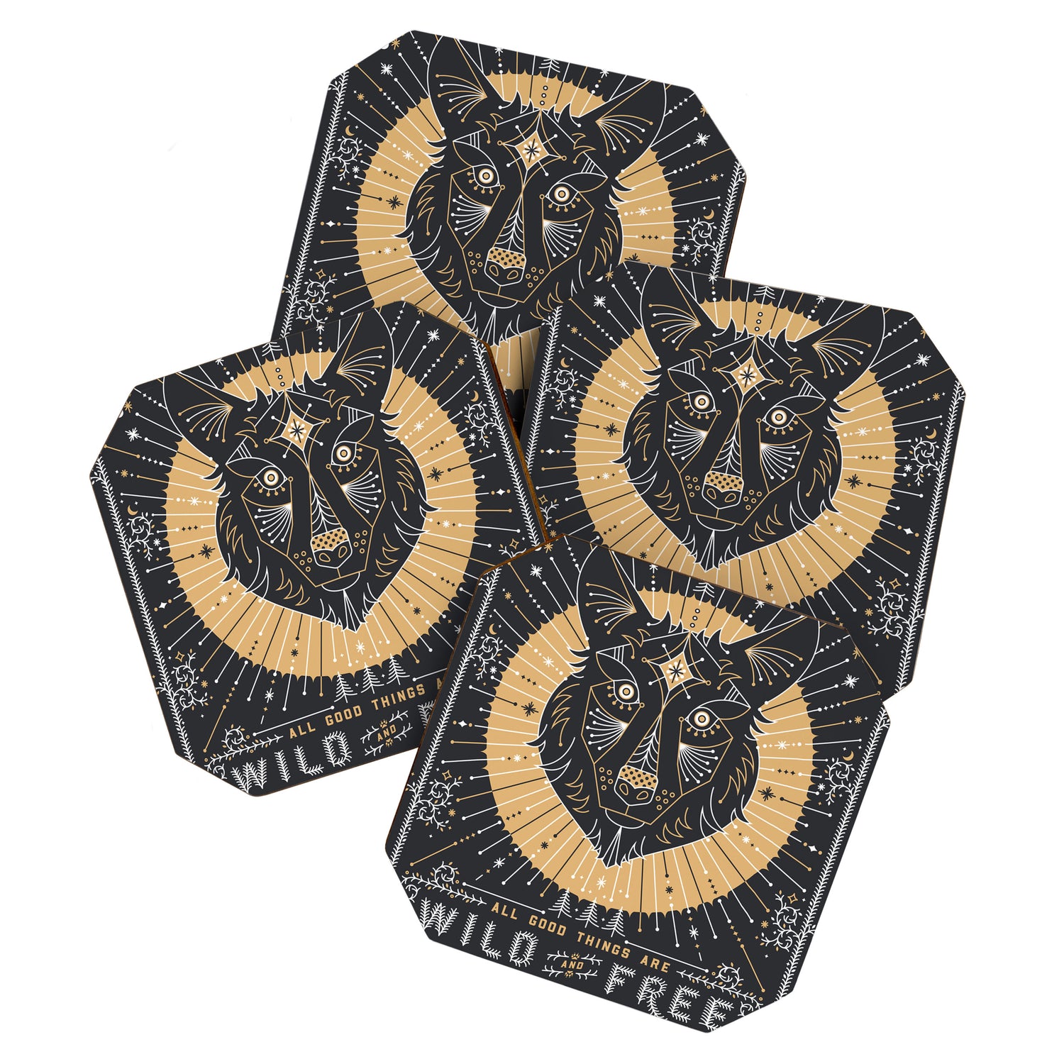 Wild & Free Wolf - Gold & Grey Coaster Gallery Image 1