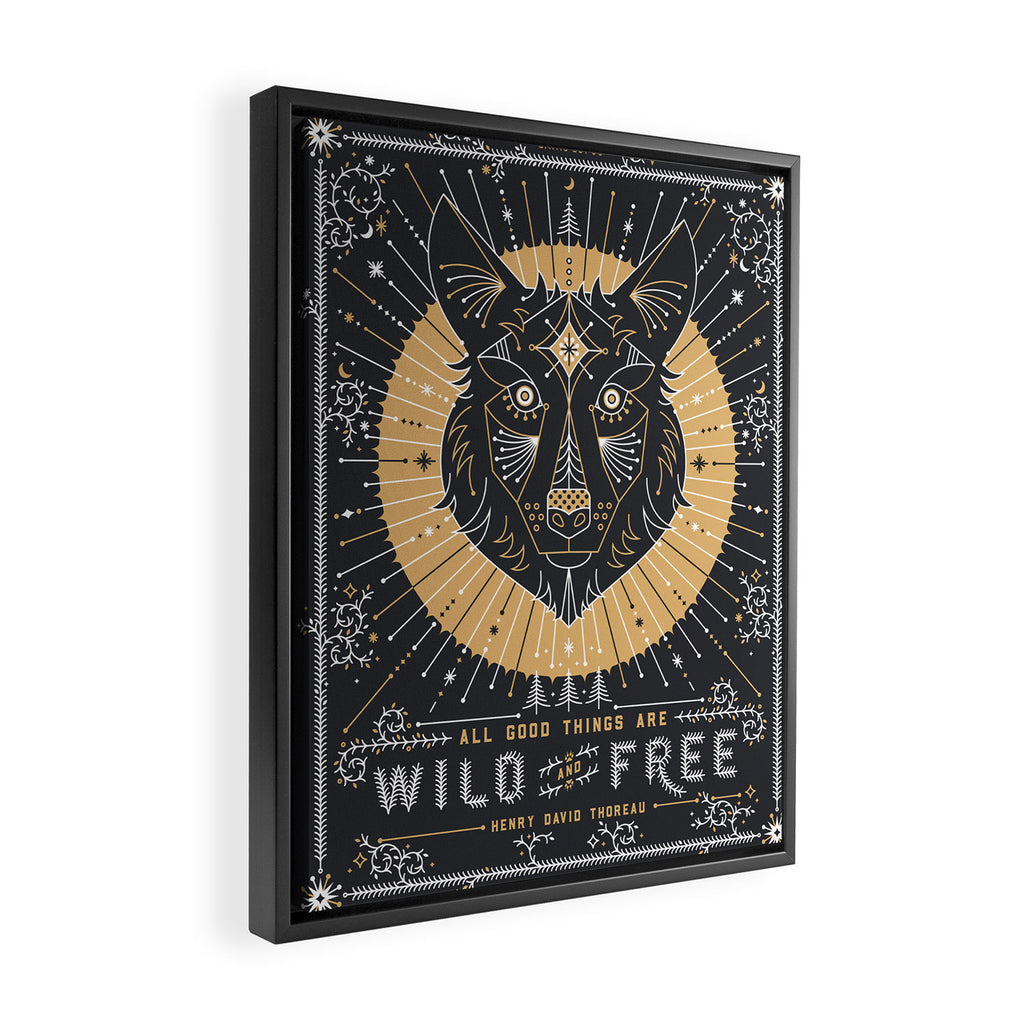 Wild & Free Wolf - Gold & Grey Framed Canvas Print Gallery Image 2