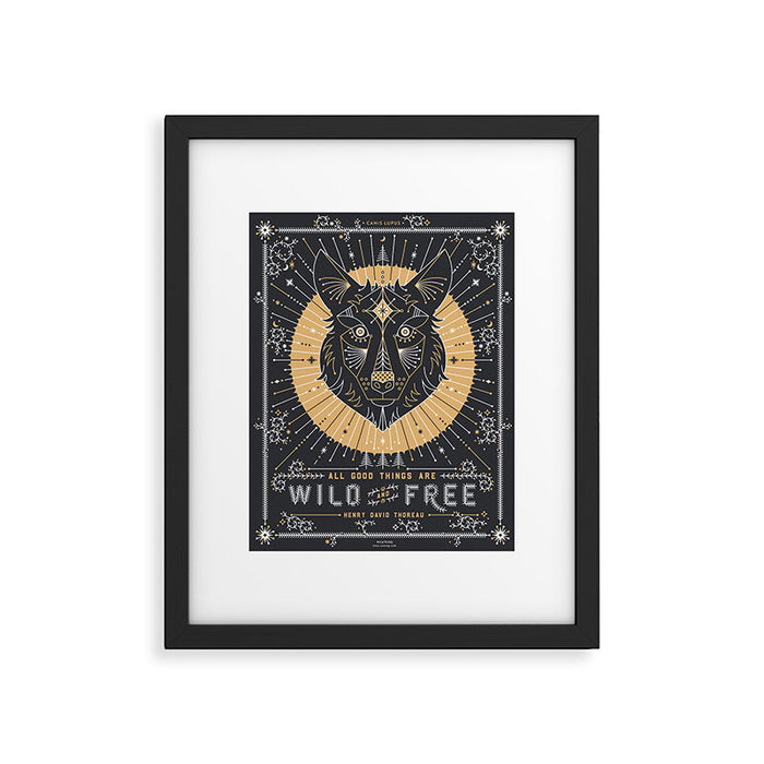 Wild & Free Wolf - Gold & Grey Framed Art Print Gallery Image 1