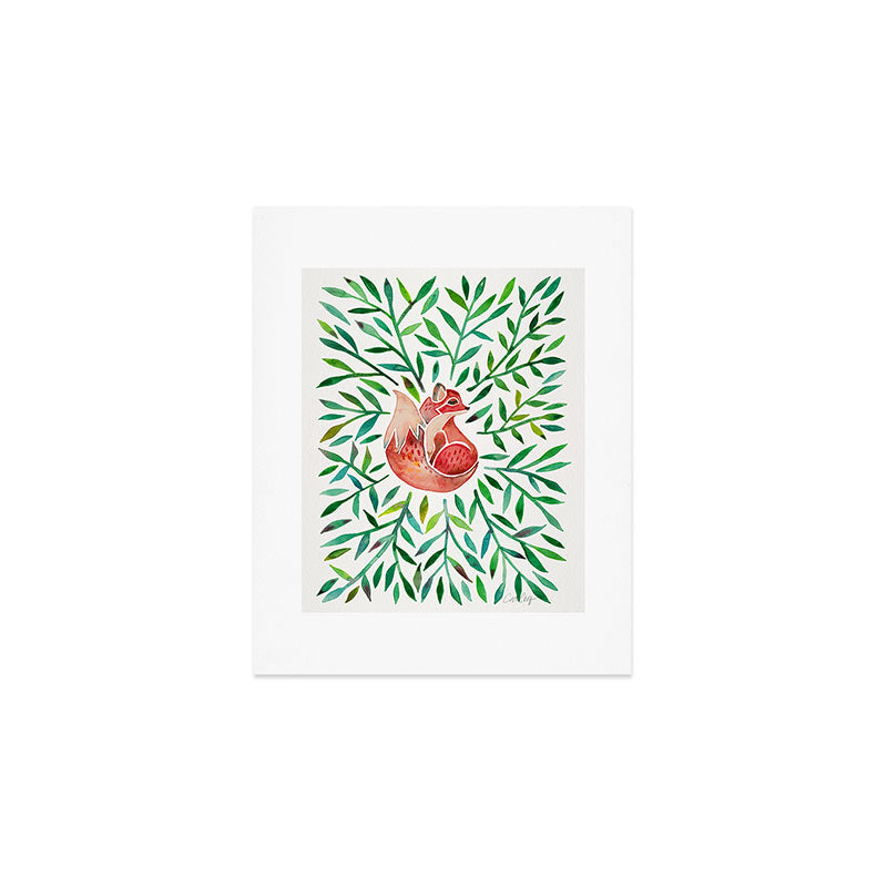 Woodland Fox - Green Leaves Art Print Gallery Image 1