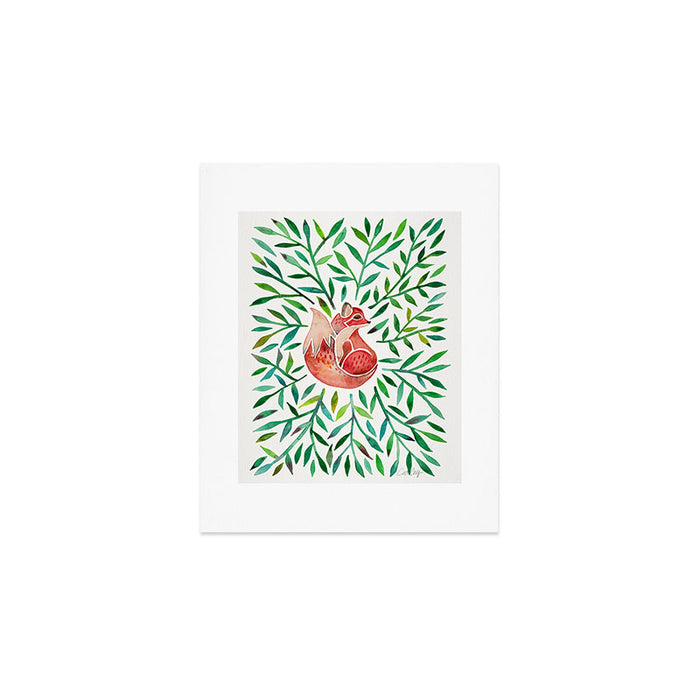 Woodland Fox - Green Leaves Art Print Gallery Image 1