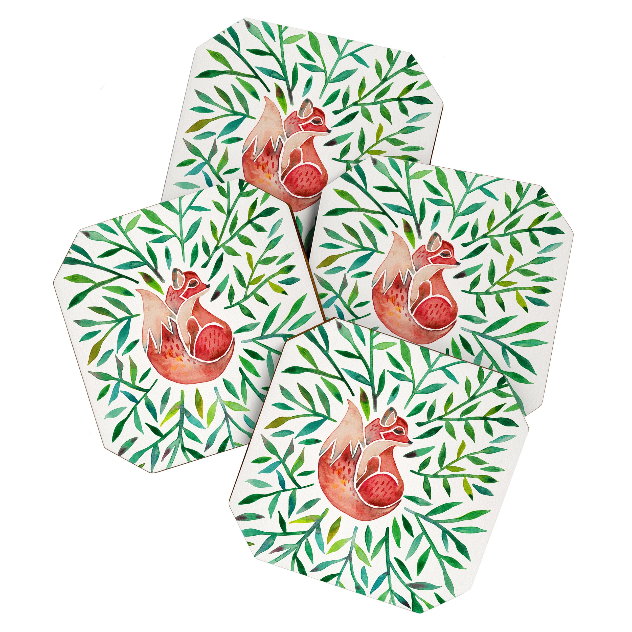 Woodland Fox - Green Leaves Coaster Gallery Image 1