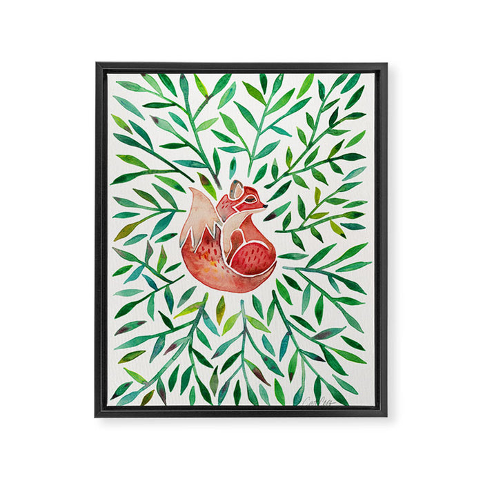 Woodland Fox - Green Leaves Framed Canvas Print Gallery Image 1