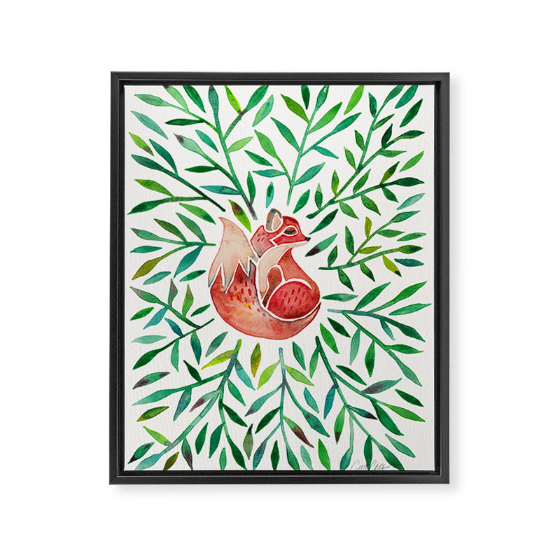 Woodland Fox - Green Leaves Framed Canvas Print Gallery Image 6