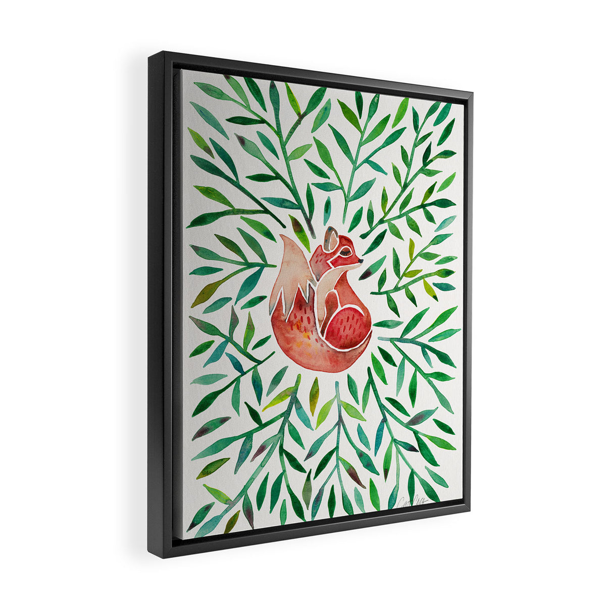 Woodland Fox - Green Leaves Framed Canvas Print Gallery Image 2