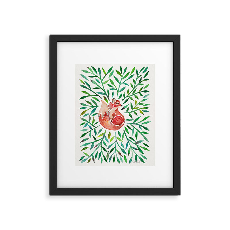 Woodland Fox - Green Leaves Framed Art Print Gallery Image 4