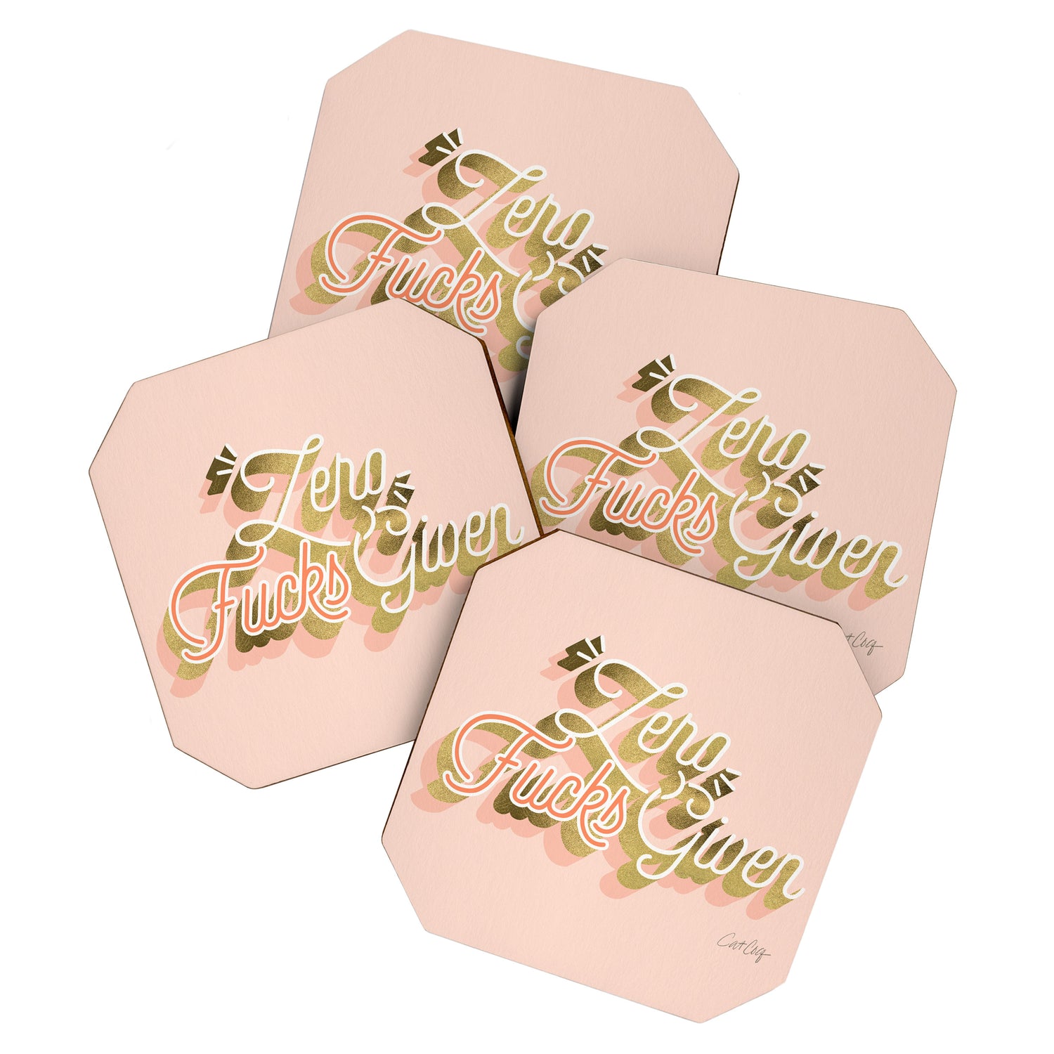 Zero F*cks Given - Blush & Gold Palette Coaster Gallery Image 1