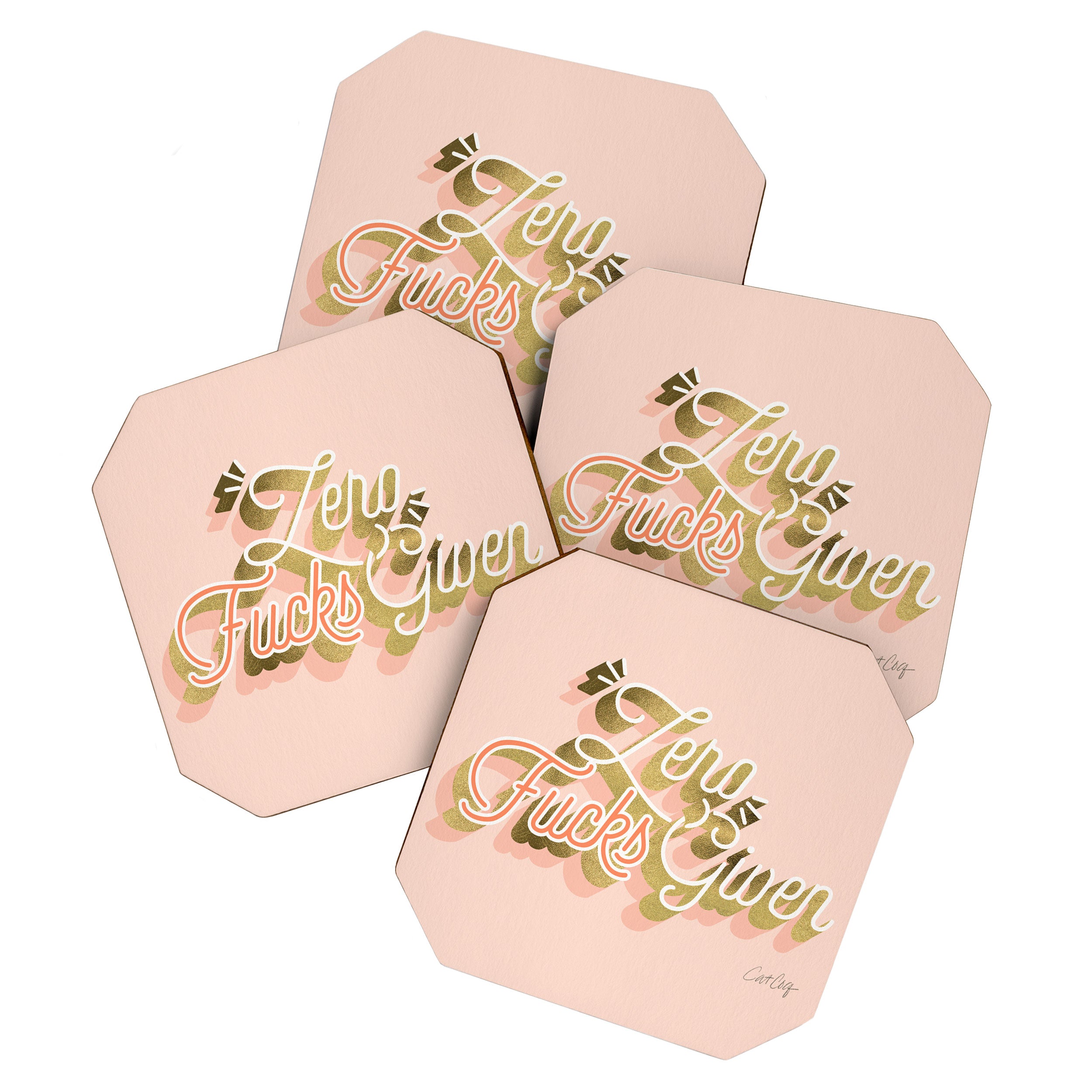 Zero F*cks Given - Blush & Gold Palette Coaster Gallery Image 1