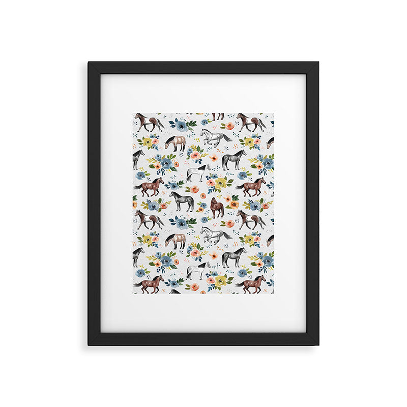 Horses and Flowers, Floral Horses, Western, Horse Art, Horse Decor, Gray Framed Art Print Gallery Image 6