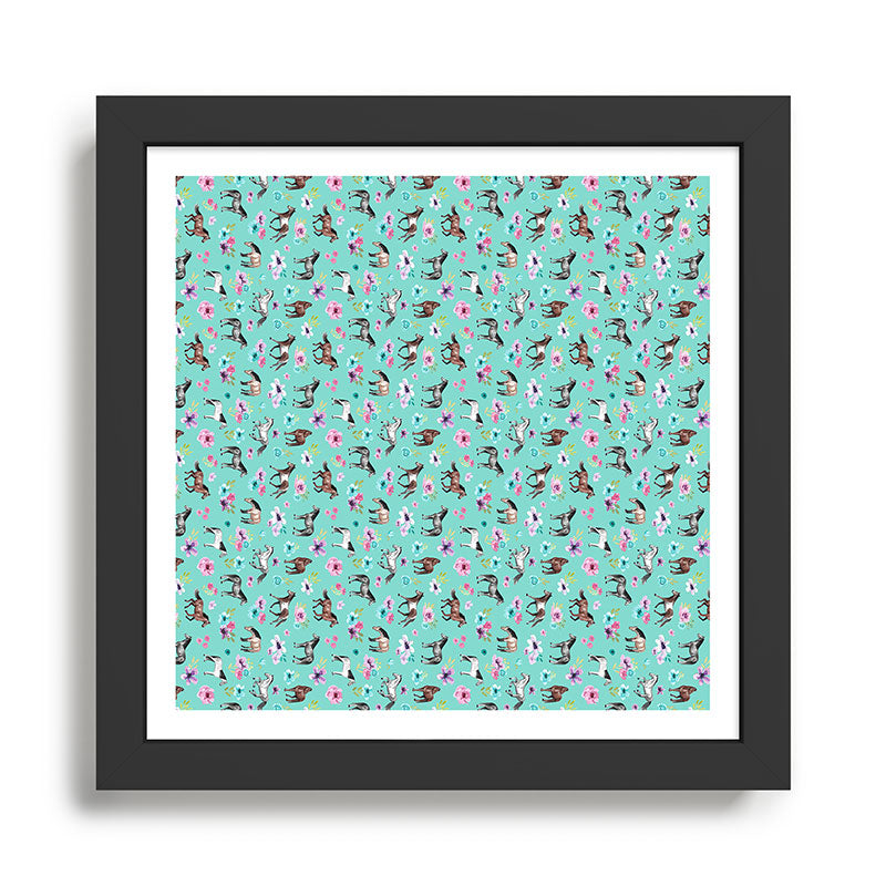 Aqua Horses and Flowers for Daybed Framed Art Print Gallery Image 1