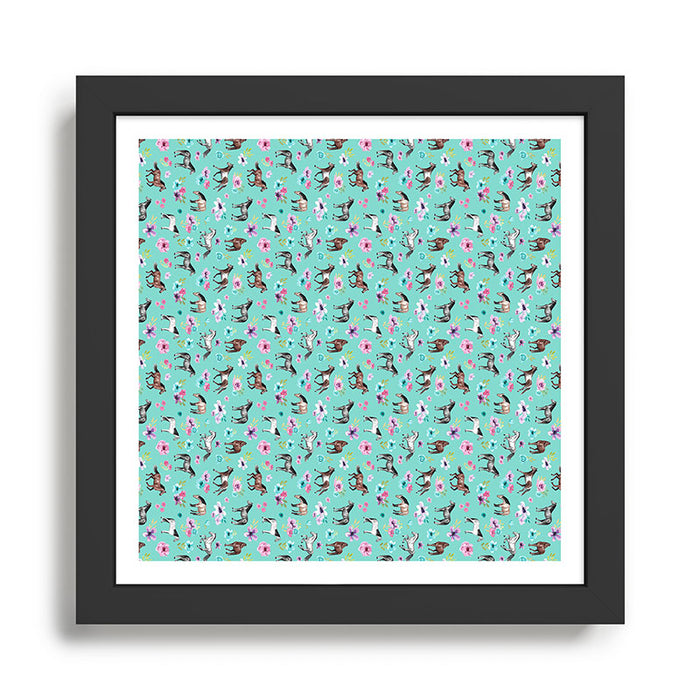 Aqua Horses and Flowers for Daybed Framed Art Print Gallery Image 1