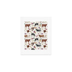 Boho Floral Cow Print with Purple flowers on Cream Art Print Gallery Image 1