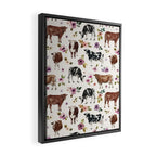 Boho Floral Cow Print with Purple flowers on Cream Framed Canvas Print Gallery Image 2
