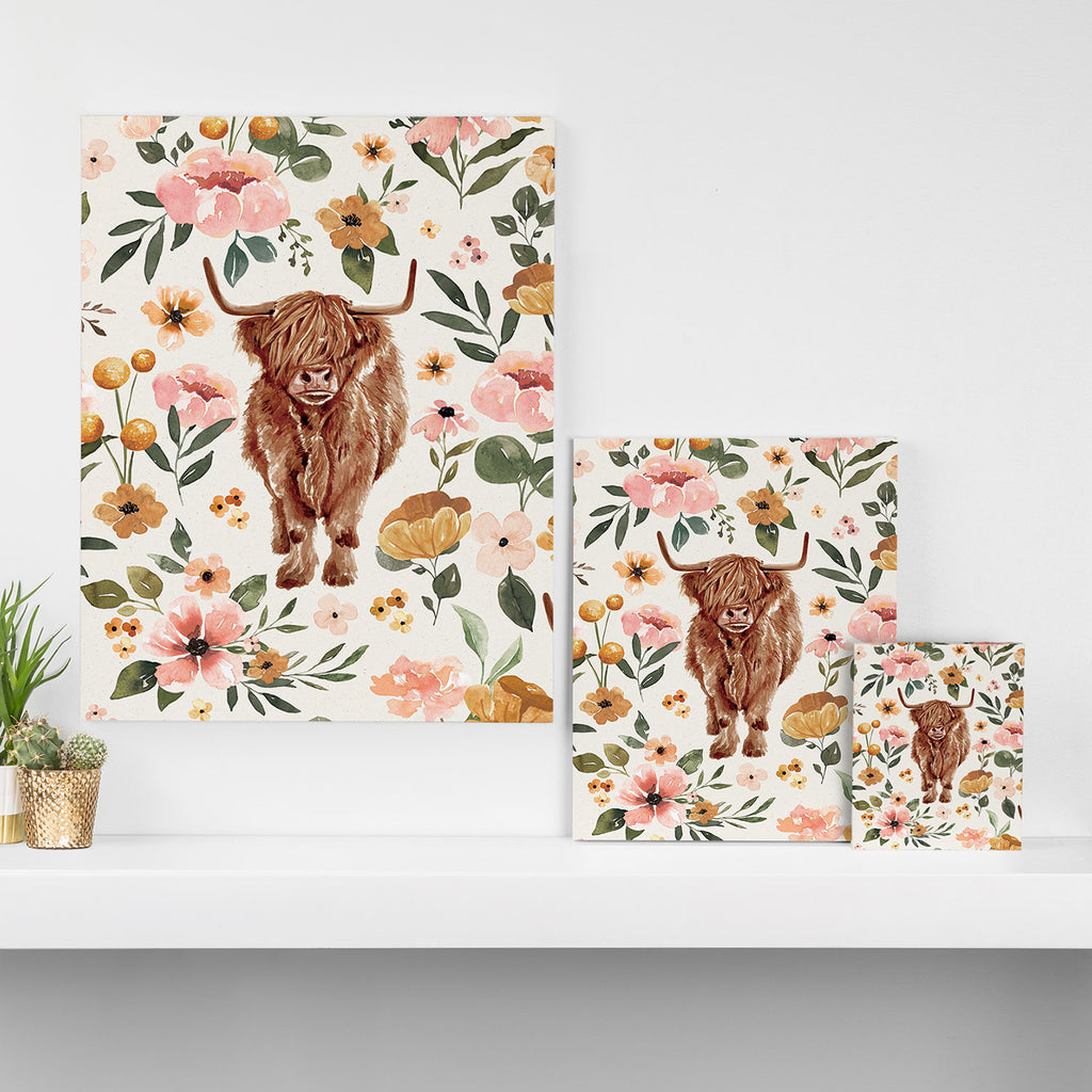 Cate & Rainn® Charlotte Floral Highland Cow Canvas Print Gallery Image 3