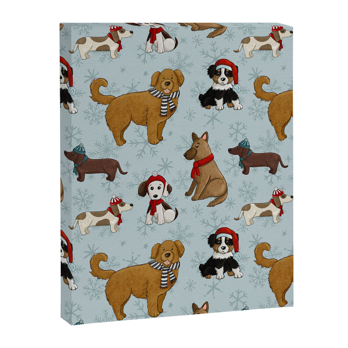 Christmas Puppies, Holiday Dog Print, Cute Puppy Pattern, Winter Pups Canvas Print Gallery Image 1