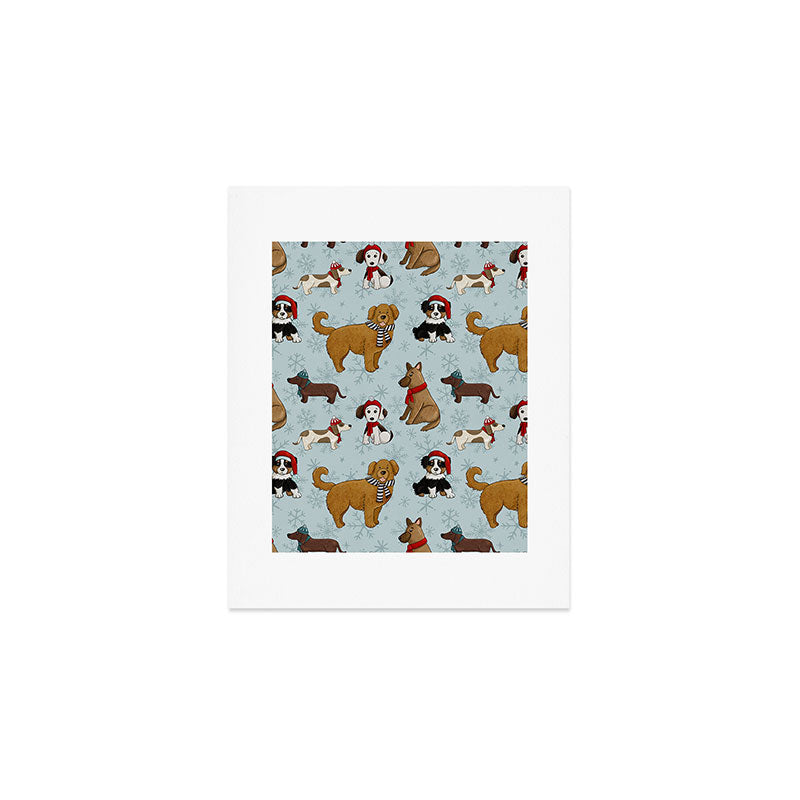 Christmas Puppies, Holiday Dog Print, Cute Puppy Pattern, Winter Pups Art Print Gallery Image 1