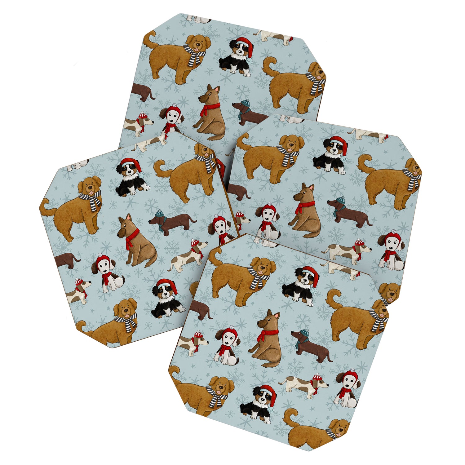 Christmas Puppies, Holiday Dog Print, Cute Puppy Pattern, Winter Pups Coaster Gallery Image 1