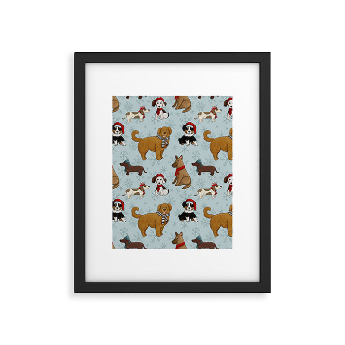 Christmas Puppies, Holiday Dog Print, Cute Puppy Pattern, Winter Pups Framed Art Print Gallery Image 1