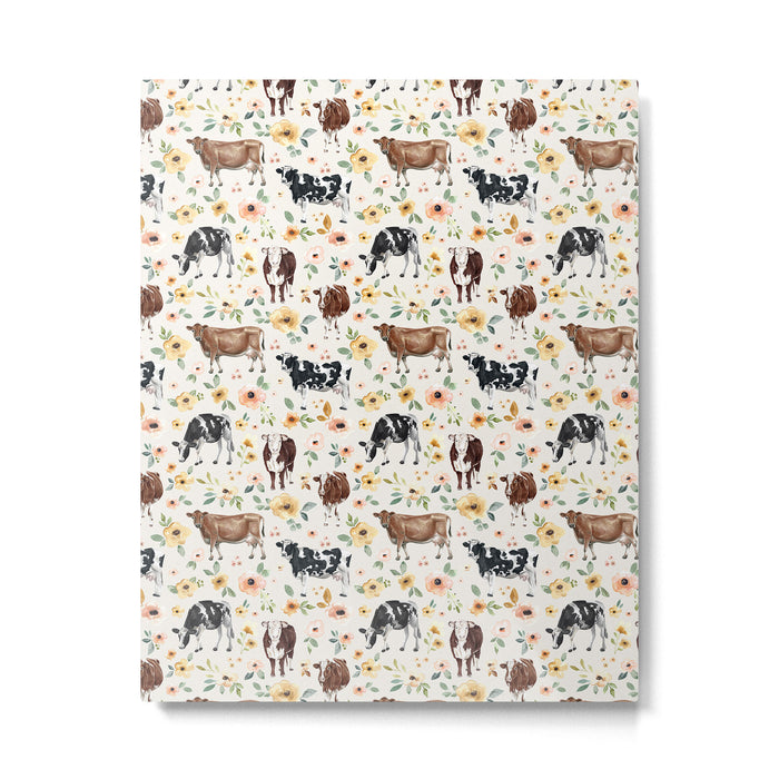 Cows with Pink and Yellow Flowers on Cream, Cow Illustration, Floral Metal Print Gallery Image 1
