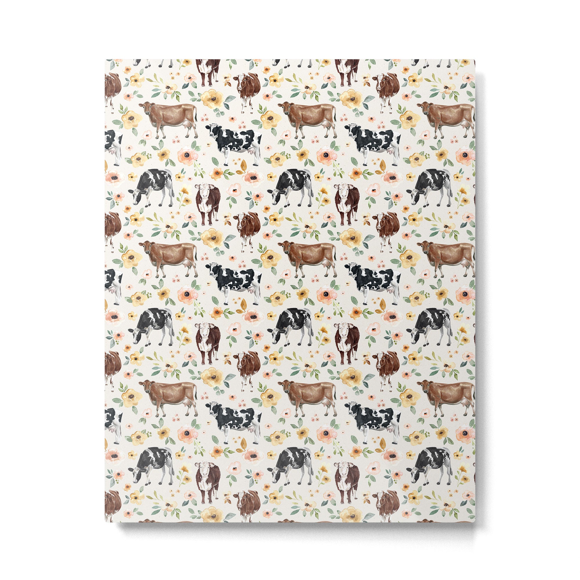Cows with Pink and Yellow Flowers on Cream, Cow Illustration, Floral Metal Print Gallery Image 4