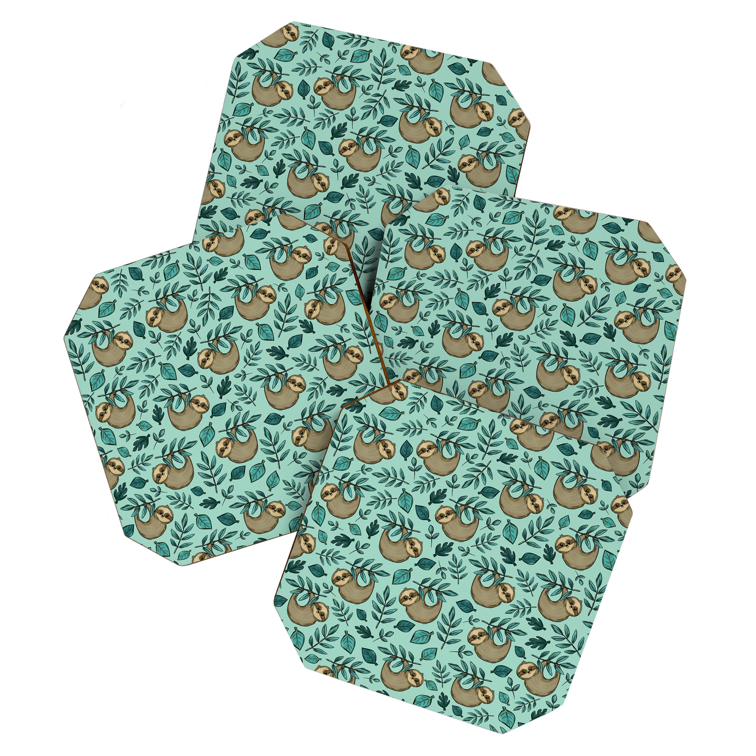 Cute Little Sloth, Sweet Sloth, Teal Print Coaster Gallery Image 1