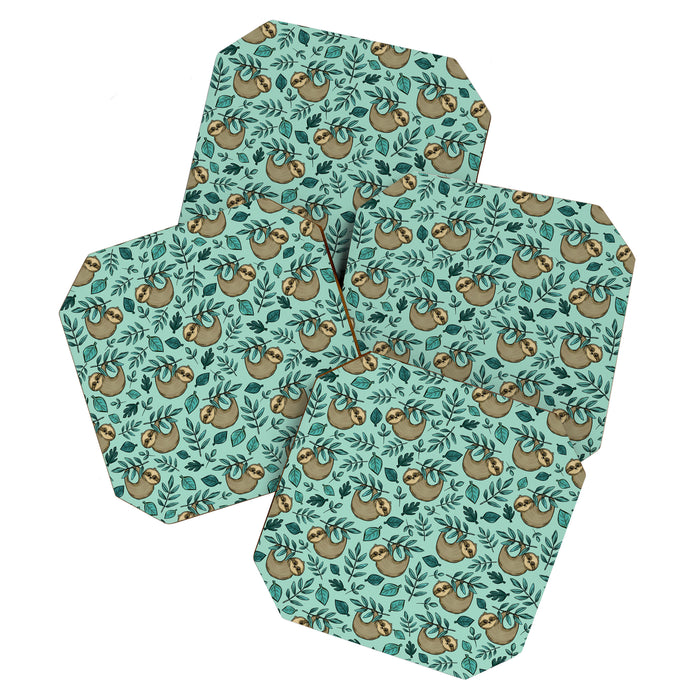 Cute Little Sloth, Sweet Sloth, Teal Print Coaster Gallery Image 1