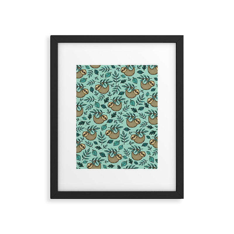 Cute Little Sloth, Sweet Sloth, Teal Print Framed Art Print Gallery Image 6