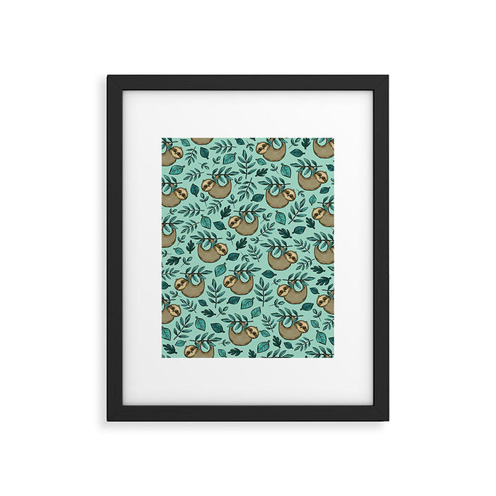 Cute Little Sloth, Sweet Sloth, Teal Print Framed Art Print Gallery Image 1