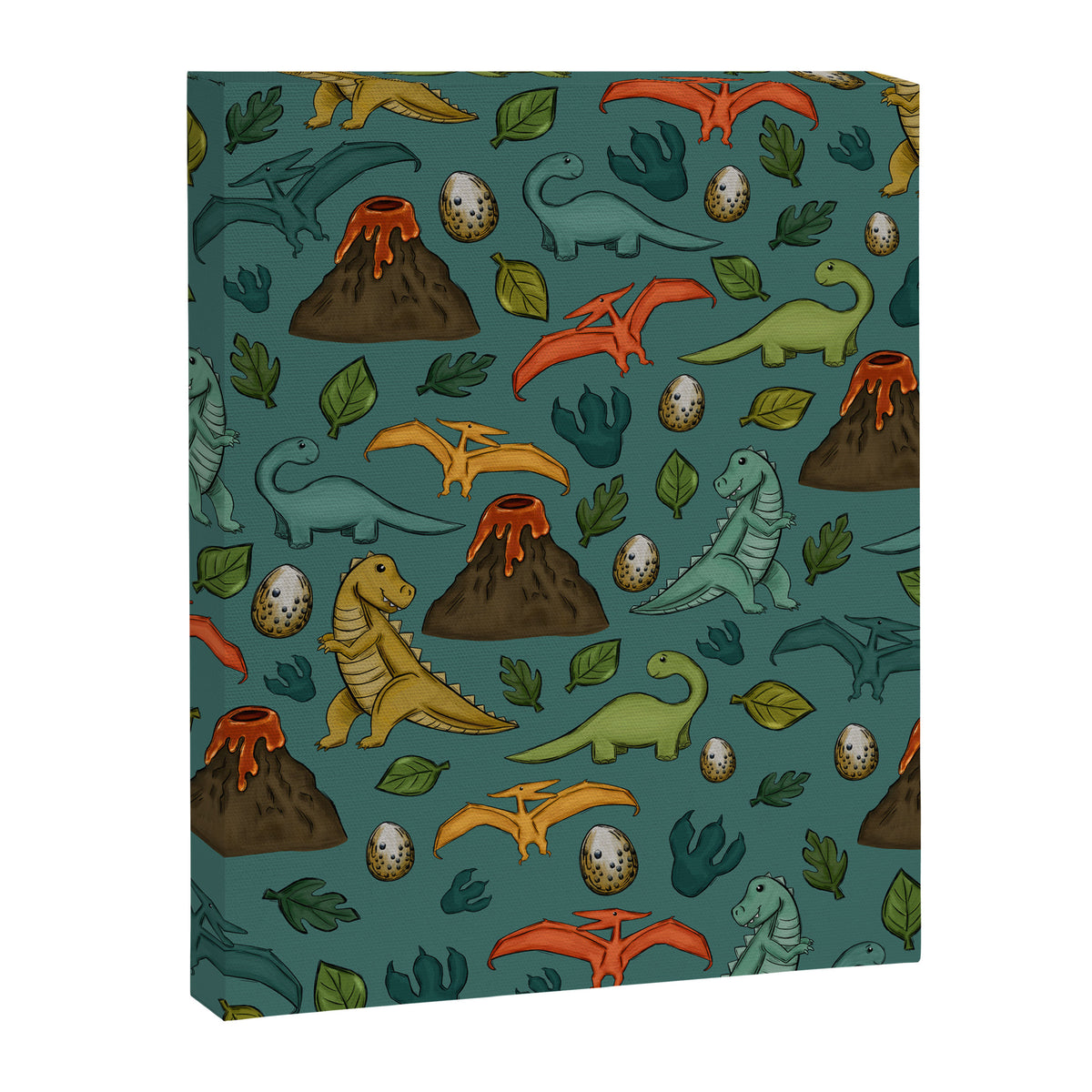 Dinosaurs, Jurassic Art, Volcanos and T-Rex, Dino Print, Dark Blue Canvas Print Gallery Image 8