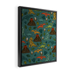 Dinosaurs, Jurassic Art, Volcanos and T-Rex, Dino Print, Dark Blue Framed Canvas Print Gallery Image 2