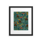Dinosaurs, Jurassic Art, Volcanos and T-Rex, Dino Print, Dark Blue Framed Art Print Gallery Image 6