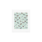 Floral Horse Pattern, Flowers and Horses, Hand Painted, Girl's Room, Romantic Blue Floral Art Print Gallery Image 1