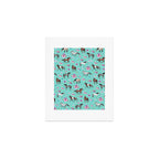 Hand drawn horses, Flower horses, Floral Pattern, Aqua Blue Art Print Gallery Image 1