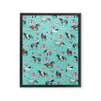 Hand drawn horses, Flower horses, Floral Pattern, Aqua Blue Framed Canvas Print Gallery Image 8